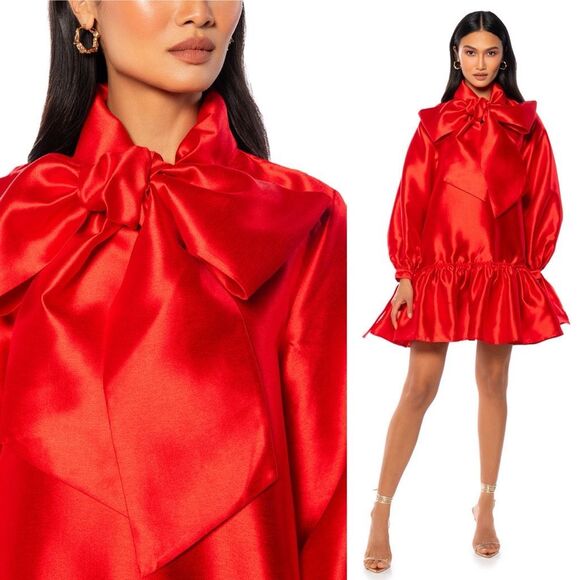 Akira Puff Sleeve Drop Waist Mini Red Dress S Holiday Party Christmas Coquette - Picture 3 of 16